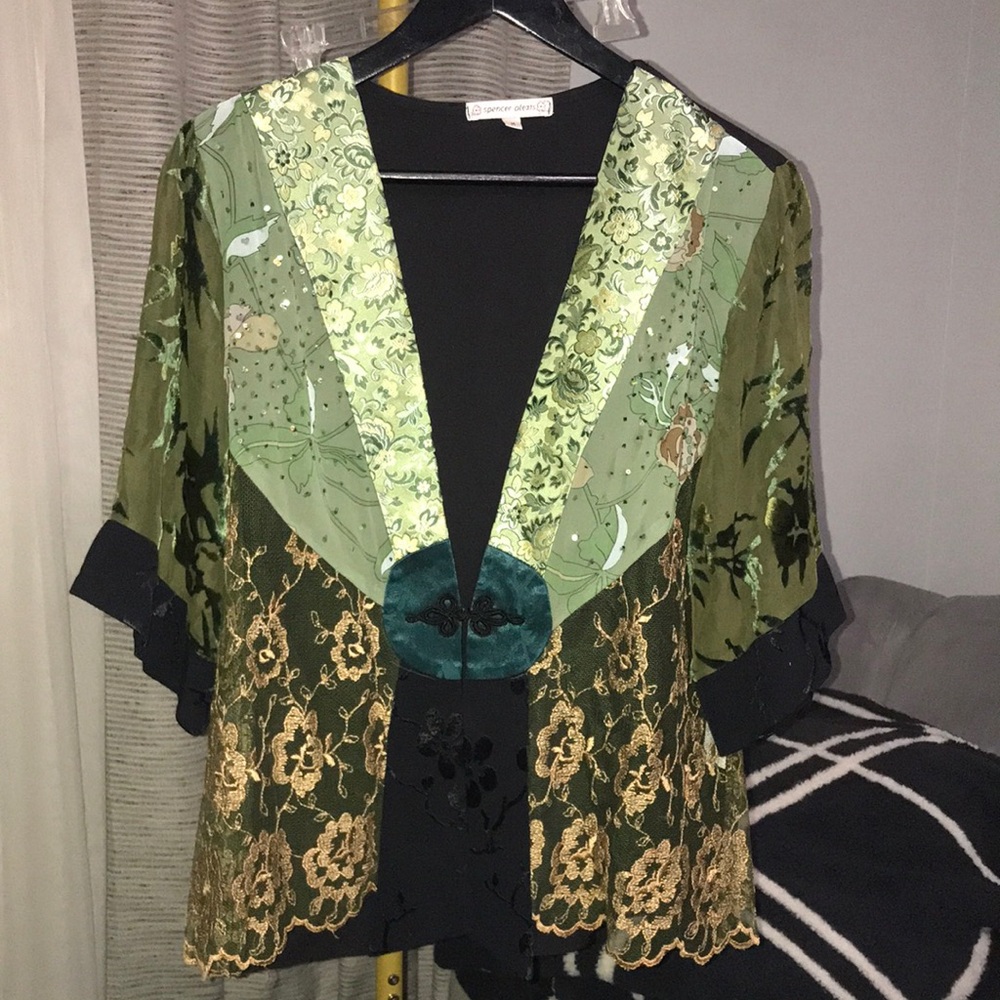 Y2K Vintage Spencer Alexis Embellished Green Patchwork Kimono